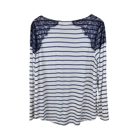 Chicos Size 3 XL Top T-Shirt Casual Lace Shoulder Detail Blue White Stripe - Picture 4 of 6